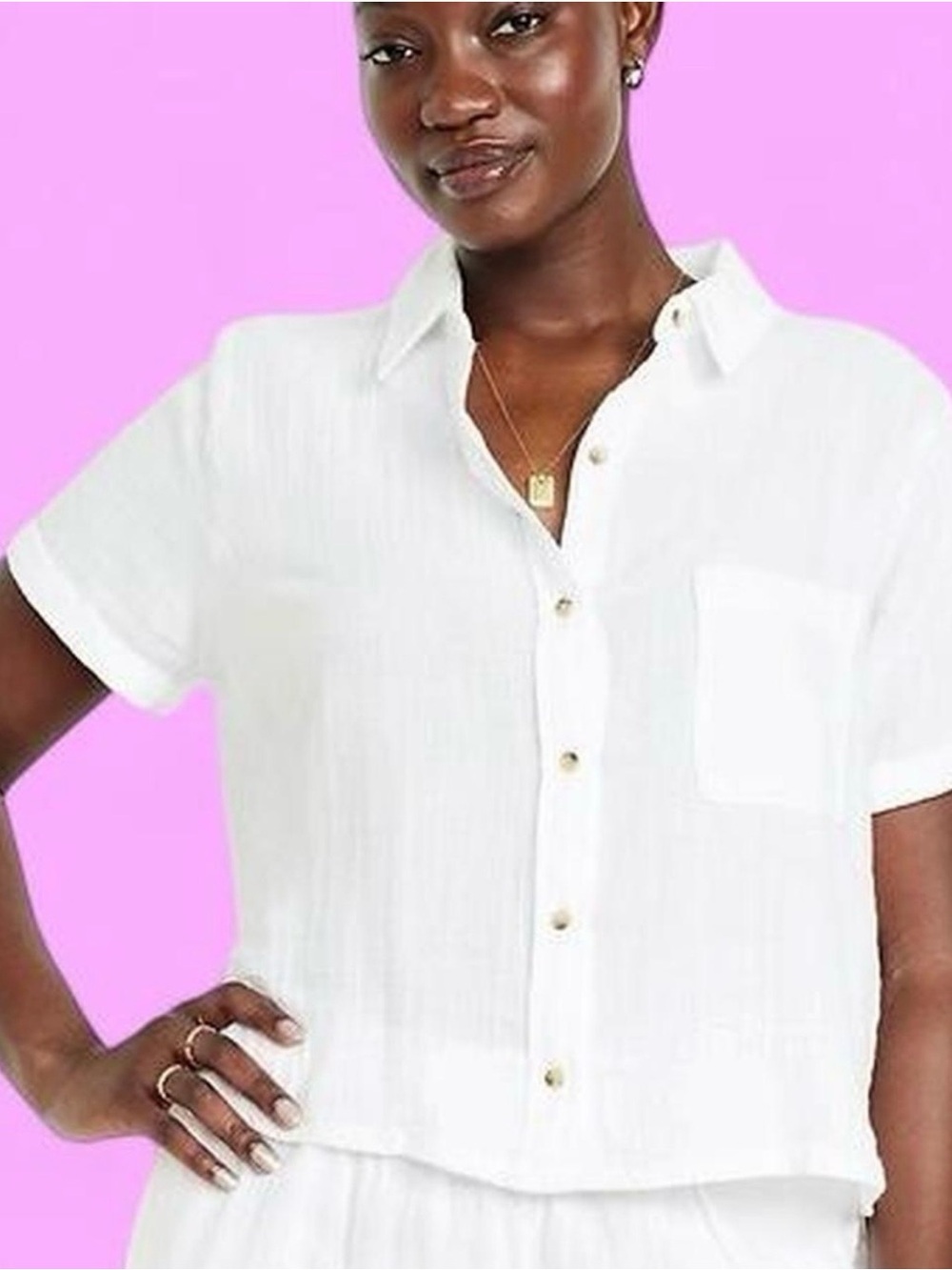 Old Navy Women's White Button-Front Short Sleeve Shirt